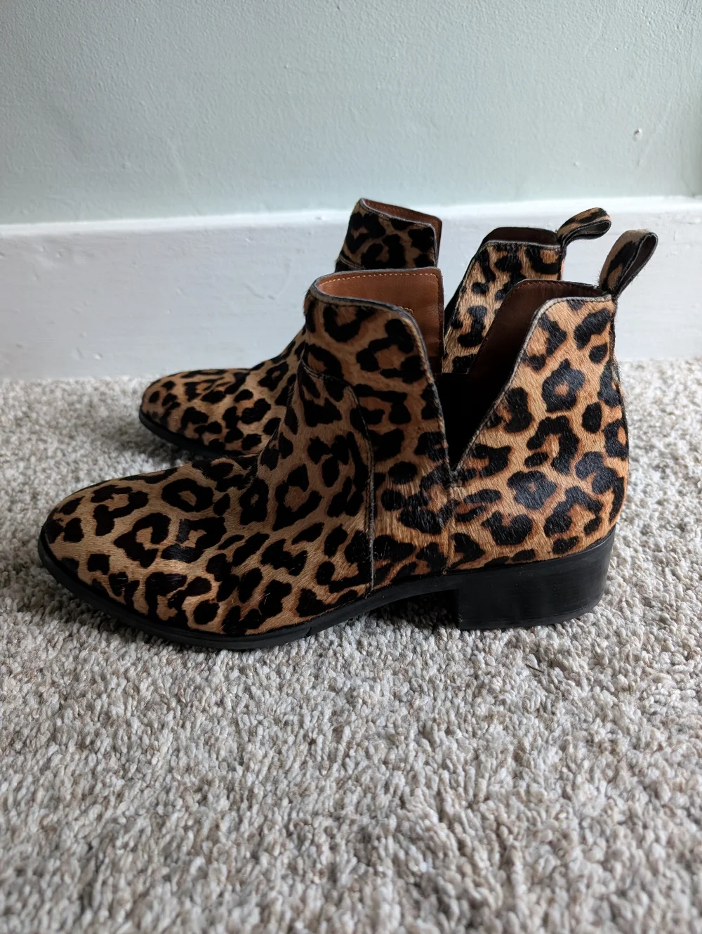 Frank Sarto Leopard‎ Print Leather Ankle Chelsea Boots - Tan/Black Sz 9.5